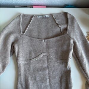 Abercrombie & Fitch Women's Square Neck Knit Top - Taupe Heather